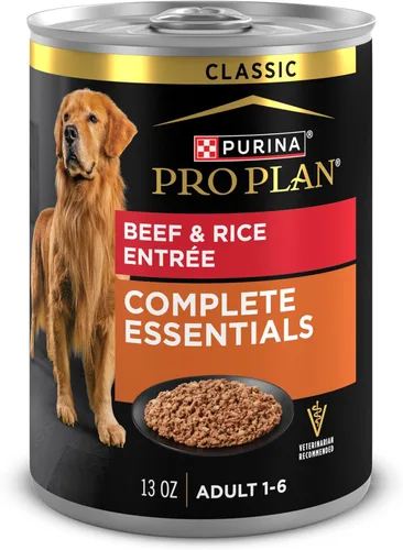 Purina Pro Plan Alimento en paté húmedo para perros, con alto contenido de proteínas, plato principal de carne de res y arroz (12 latas) 13 onzas -