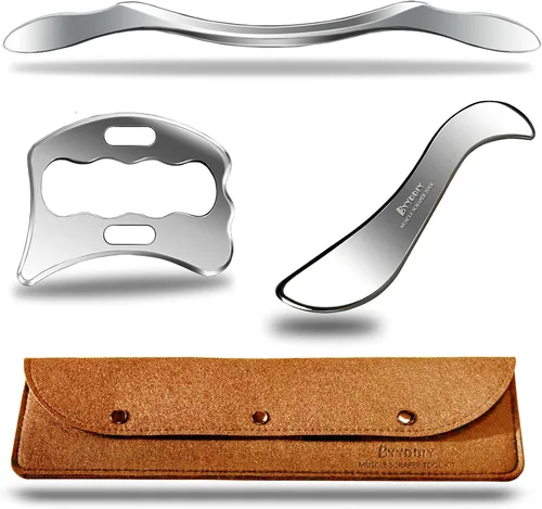 BYYDDIY Kit de herramientas de raspador muscular Gua Sha de acero inoxidable, herramienta de masaje raspador, herramientas raspadoras de masaje para