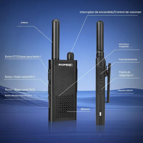 Miniatura 3 de Baofeng T26 Walkie Talkies de Largo Alcance, Batería Recargable de Iones de Litio, 16 Canales FRS, Radios Bidireccionales con Auriculares