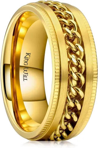 Miniatura 96 de King Will - Anillo antiestrés de acero inoxidable 316L para hombres y mujeres, con cadena decorativa giratoria, 8 mm de ancho, anillo de boda
