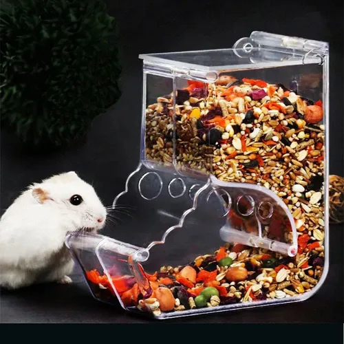 Miniatura 3 de Comedero para hámsters, dispensador automático de animales pequeños, acrílico transparente, recipiente de almacenamiento de alimentos para mascotas
