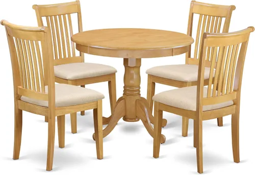 Miniatura 7 de East West Furniture ANPO3-OAK-C Juego de mesa y sillas de cocina de 3 piezas contiene una mesa de comedor redonda con pedestal y 2 sillas tapizadas