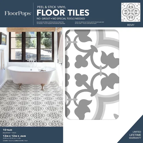 Miniatura 2 de FloorPops FP2953 Remy - Azulejos para suelo (pelar y pegar, color gris)