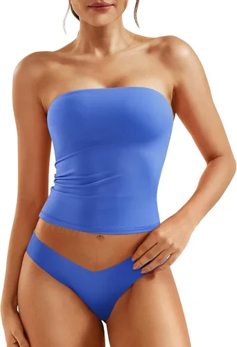 Miniatura 19 de YEOREO Sophie - Camiseta de tubo larga sexy para mujer, con doble forro, básica, Y2K, para verano, sin tirantes, ajustada, para salir