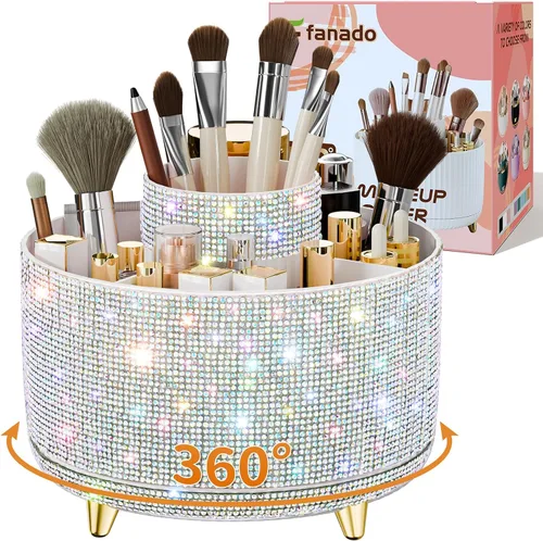 Miniatura 10 de fanado Bling Diamond - Soporte para brochas de maquillaje, organizador de maquillaje giratorio de 360°, vaso para brochas de maquillaje de 5 ranuras
