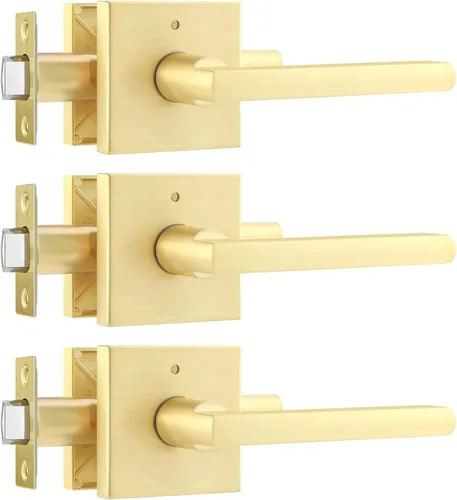 Miniatura 40 de Leydebong Paquete de 3 pomos de entrada dorados con llave igual, manija de puerta de entrada resistente, estilo contemporáneo, herrajes modernos