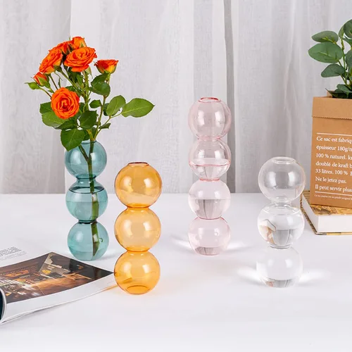 Miniatura 3 de Jarrón hidropónico de burbujas de vidrio transparente, jarrón de burbujas de estilo lindo de 7 pulgadas, jarrón floral único creativo para centros