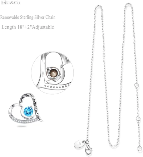 Miniatura 4 de Joyería para el día de San Valentín para mujer collar de plata de ley 925 piedras de nacimiento de amatista y aguamarina para esposa mamá regalos