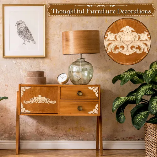 Miniatura 7 de Onlays y apliques decorativos de madera para muebles - Apliques de moldura tallada DIY para cama, puerta, gabinete, armario - 15.7 x 4.3 pulgadas