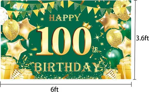 Miniatura 2 de Cartel de feliz cumpleaños número 100 de oro verde, 3.6 x 6 pies, montaje en pared, fiesta, cumpleaños