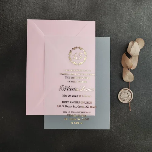 Miniatura 3 de Juego de 10 invitaciones de quinceañera, elegante invitación de cumpleaños número 15 con lámina dorada, cumpleaños de 16 años, membrillo