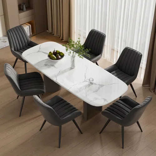 Miniatura 14 de Juego de 4 sillas de comedor modernas de mediados de siglo, tela tapizada con cojín suave, color gris claro Gris claro (tela)