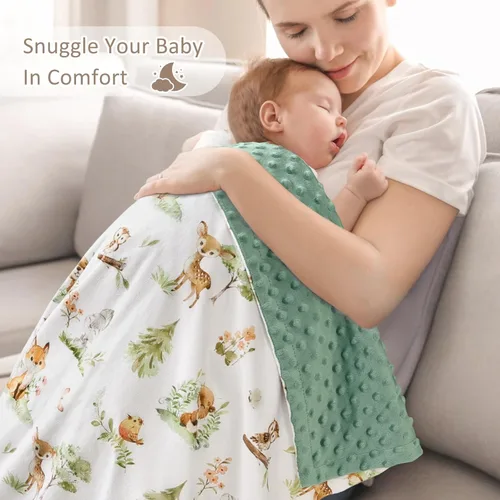 Miniatura 6 de BORITAR Manta de bebé para niños y niñas, súper suave de doble capa de minky con respaldo punteado, encantadora manta con diseño de animales