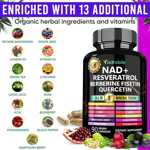 Miniatura 3 de Adndale Suplemento liposomal de NAD. Fórmula de longevidad alternativa al suplemento NMN. Resveratrol avanzado de 180CT NAD+
