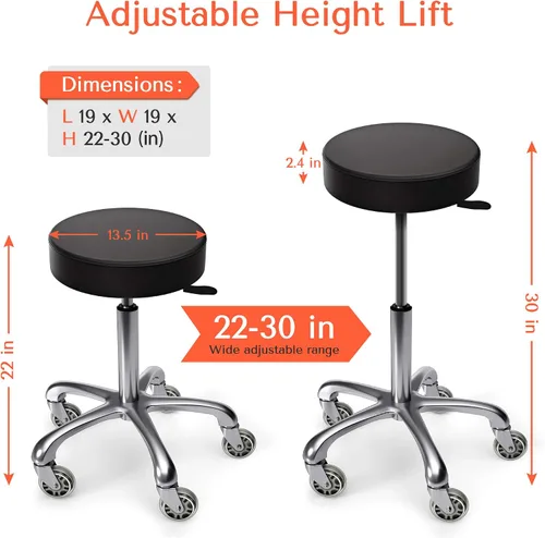 Miniatura 3 de TASALON Taburete con ruedas - Taburete ajustable con ruedas - Banco de trabajo giratorio suave - Silla de escritorio para cocina, salón, spa