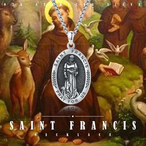 Miniatura 602 de Collar con colgante de plata de ley 925 con medalla de San Patrón, joyería religiosa para hombres y mujeres, con cadena de acero inoxidable 316L