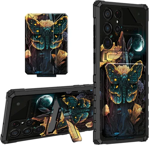 Miniatura 29 de Funda tipo cartera para Samsung Galaxy S22 Ultra con soporte para tarjeta de crédito y soporte de doble capa de policarbonato duro de PC suave TPU a