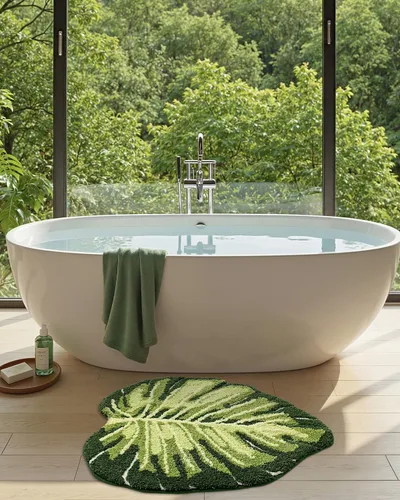 Miniatura 3 de DEXI Leaf - Alfombras de baño Monstera, 23.5 x 31.5 pulgadas, suaves, esponjosas y lindas con parte trasera antideslizante, alfombra de baño lavable