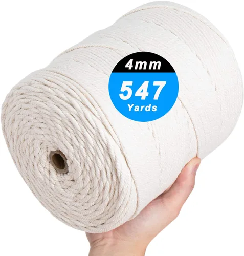 Cuerda de macramé de 1/64 pulgadas x 547 yardas, cuerda de algodón natural para colgar en la pared, ganchos de plantas, manualidades, envoltura de