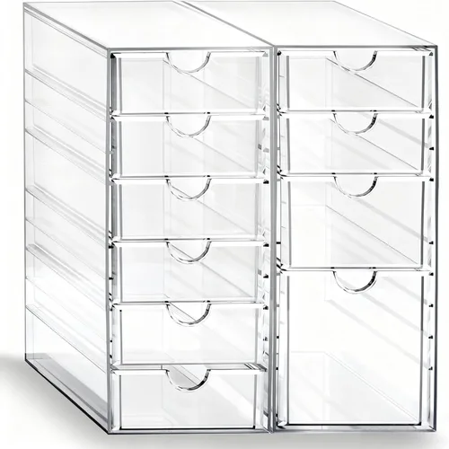 Miniatura 20 de Prsildan - Organizador de cajones acrílico para maquillaje con 3 cajones, almacenamiento transparente apilable para biberones, manualidades, joyas