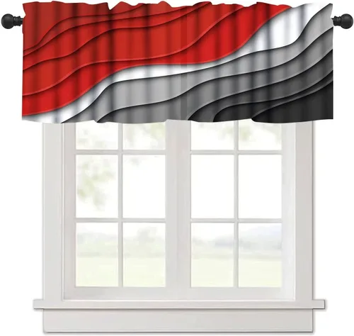 Miniatura 20 de Cenefa de cortina geométrica para ventanas, cenefa moderna con bolsillo para barra, 1 panel, cortinas cortas abstractas para playa, cortinas cortas