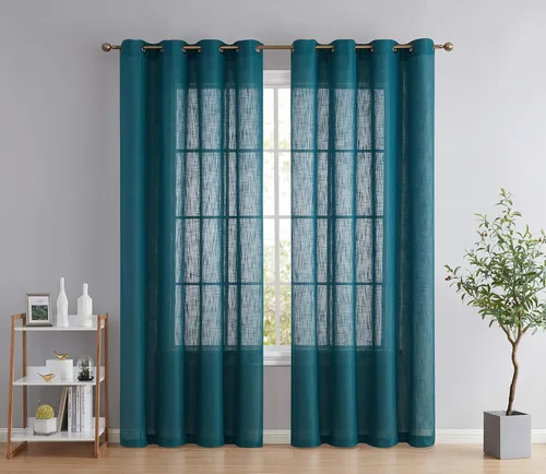 Miniatura 20 de HLC.ME - Cortinas de lino sintético con textura semitransparentes que mantienen la privacidad y filtran la luz, con ojales, cortas y de tela delgada