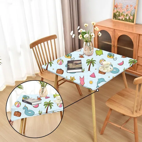 Miniatura 46 de Mantel ajustado blanco con elástico para mesas plegables de 48x48 pulgadas, manteles lavables y elásticos de elastano para mesas de cartas, manteles