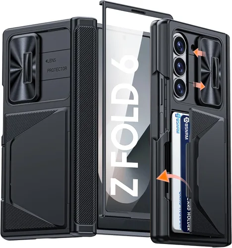 Miniatura 16 de Funda para Samsung Galaxy Z Fold 7 con tarjetero con bloqueo RFID, cubierta de lente deslizante integrada y protección de bisagra y protector