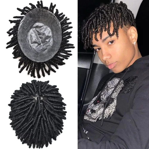 Miniatura 5 de Trenzas afro de cabello humano tipo tupé negro para hombres negros, trenzas de ganchillo, tupé para hombres negros, unidad de cabello con rastas