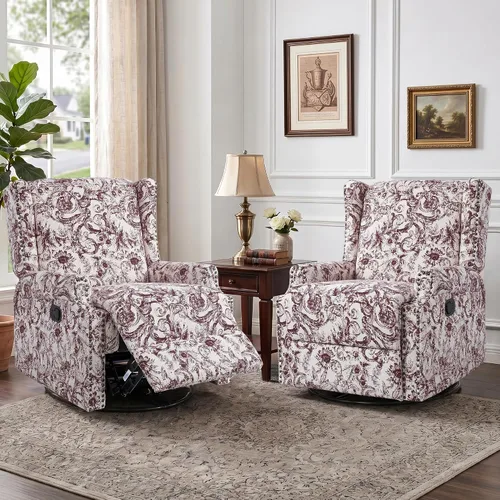 Miniatura 33 de Silla decorativa floral con respaldo alto, sillón tapizado con patas de madera maciza, cómodo sofá individual de lectura con respaldo alado
