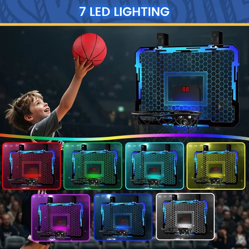 Miniatura 2 de QDRAGON Aro de baloncesto para interiores para niños, mini aros de baloncesto sobre la puerta con 7 luces LED, juguetes de baloncesto, regalos