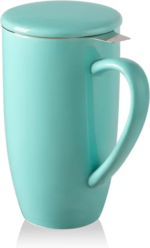 Miniatura 23 de Sweejar Taza infusora de té de porcelana con tapa, taza de té de 16 onzas con coladores para té de hojas sueltas, taza de café apta para microondas