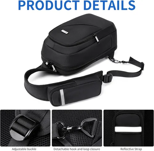 Miniatura 21 de DUSLANG Mochila de hombro para senderismo, bolsa cruzada para hombres, bolsas de pecho con puerto de cargador USB para campamento casual, ciclismo