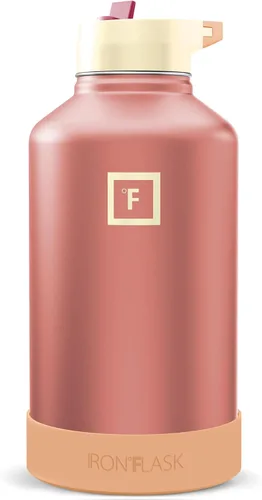 IRON °FLASK Frasco de hidratación para acampar y senderismo con pajilla, botella de agua deportiva de acero inoxidable con aislamiento de boca ancha