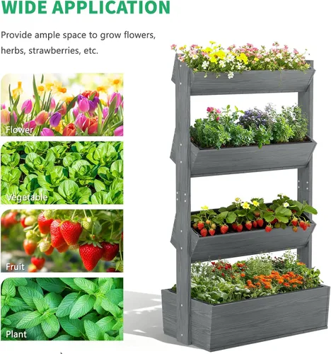 Miniatura 5 de DoCred Cama de jardín vertical elevada de madera, 4 niveles mejorados, soporte de madera independiente para plantas, hierbas, flores, verduras