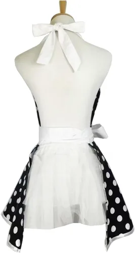 Miniatura 6 de Hyzrz Delantales de cocina retro para mujer, niña, algodón, lunares, cocina, salón, vestido de pinafore delantal vintage, regalo para madres (negro)