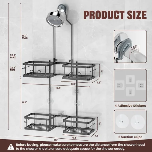 Miniatura 6 de REINHARDT Organizador de Ducha Ajustable Colgante Organizador de Ducha Resistente a la Oxidación para Cabezales de Ducha Portátiles, Organizador