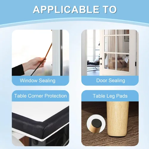 Miniatura 7 de Burlete de sellado de puerta de 33 pies, adhesivo fuerte, reducción de ruido, cinta de espuma resistente a la intemperie, aislamiento de burlete
