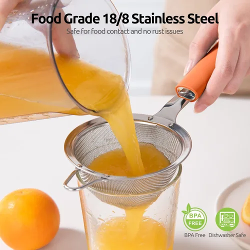 Miniatura 3 de Colador de malla de acero inoxidable 18/8: U-Taste Colador de alimentos de malla fina de cocina de 3.9 pulgadas con mango de silicona resistente (6)