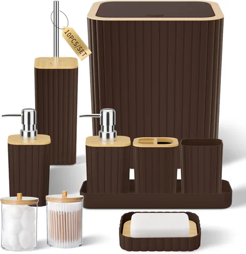 Miniatura 62 de XLHOMO Bathroom Set- 25PC Beige Bathroom Set, Bathroom Set with Shower Curtain and Rugs, Beige Shower Curtain Set, Toilet Brush, Bathroom Trash Can