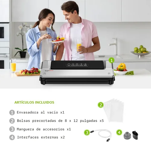 Miniatura 3 de Máquina Selladora al Vacío Bonsenkitchen con 40 Bolsas Sellador de Alimentos Compacto para Almacenamiento de Cocina y Preparación de Comidas