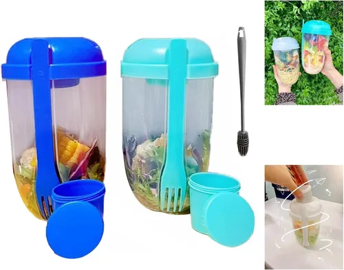 Miniatura 17 de Vaso coctelero de ensalada Keep Fit 2022 con tenedor y soporte para aderezo, cepillo de lavado fresco, recipiente de salud, desayuno portátil