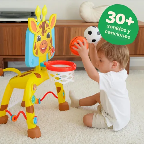 Miniatura 2 de Move2Play, Giraffe - Aro de baloncesto y centro de actividades de portería de fútbol Más de 30 sonidos y canciones + 5 luces Regalo de Jirafa