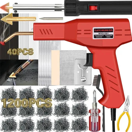 Miniatura 8 de Soldador de plástico de 220 W, 1200 grapas, 40 varillas de soldadura, kit de soldadura 5 en 1, cinta de papel de lija, soporte de malla de alambre
