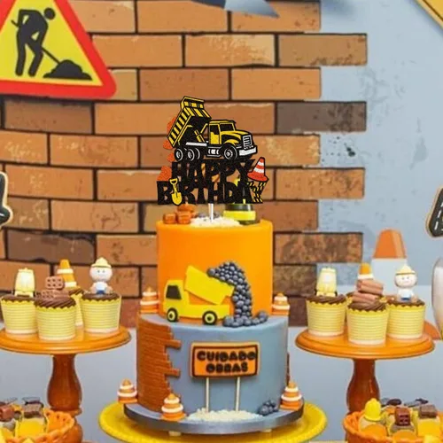 Miniatura 4 de Camión de construcción feliz cumpleaños pastel decoración camión construcción excavadora pastel decoración vehículo tema fiesta suministros