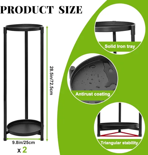 Miniatura 2 de Soporte para plantas de 2 niveles para interiores, soporte alto escalonado de esquina negra para múltiples plantas al aire libre, soportes de metal