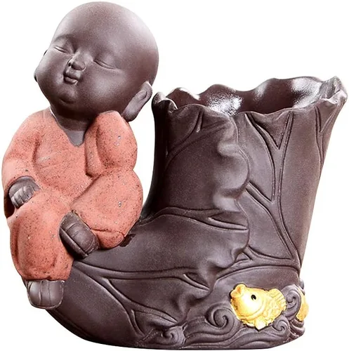 KINGZHUO Estatua de cerámica de Buda para bebé, figura de monje, decoración de acuario de peces, decoración de pecera con pequeñas macetas