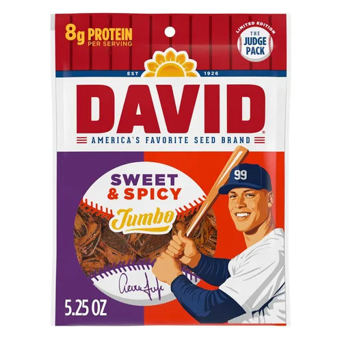 DAVID Semillas de girasol gigante, tostadas y saladas, dulces y picantes, aptas para dieta cetogénica, 5.25 onzas, paquete de 12