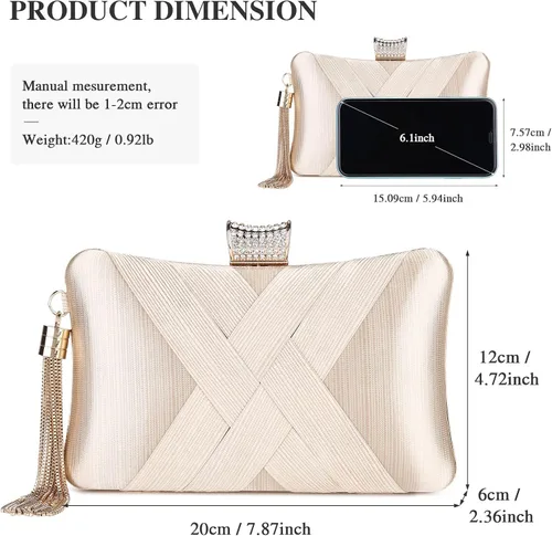 Miniatura 3 de Pinprin Women's Evening Clutch Bags Silk Satin Party Handbags Bridal Wedding Purses with Detachable Metal Chain