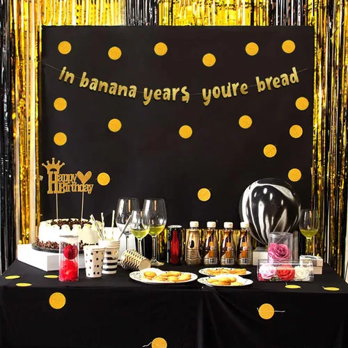 Miniatura 6 de Cartel dorado con purpurina preencordada en Banana Years You're Bread, divertidas decoraciones de jubilación para hombres y mujeres, suministros